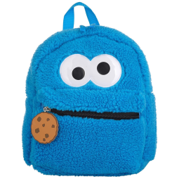 Mini Mochila Escolar Infantil 30cm Sesame Street Cookie para Crianças, Azul