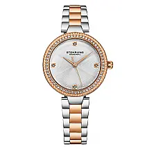 Relógio Stuhrling Brilliance 32mm, Mostrador Prateado, Pulseira Bicolor Ouro Rosa e Prata