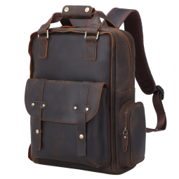 Mochila Masculina para Laptop de Couro, TIDING, Marrom