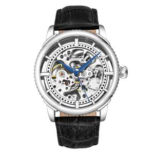 Relogio Aviador Stuhrling com Pulseira de Couro Preto e Mostrador Prateado