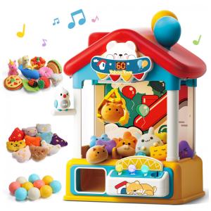 Máquina de Garra Skirfy – Mini Arcade Infantil com 10 Pelúcias, 10 Ovos Surpresa, 10 Mini Brinquedos, Moedas, Luzes e Som