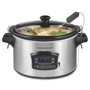 Panela Elétrica de Cozimento Lento Programável Digital Portátil Hamilton Beach 5.68 litros Set Forget com Trava de Tampa