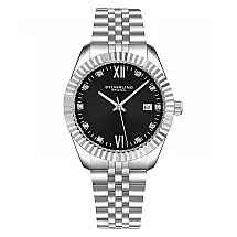 Relógio Stuhrling Classic 42mm Masculino Mostrador Preto Pulseira Aço Inoxidável Prateada