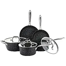 Conjunto de Panelas Antiaderente em Aço Inoxidável com 5 Suportes de Silicone, 5 Peças, JEETEE 5 PCS Set, Preto