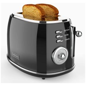 Torradeira Retrô 2 Fatias em Aço Inoxidável com Bandeja de Migalhas Removível e 6 Níveis de Tostagem, 800W, Corchevel, Preta