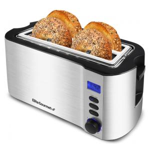 Torradeira Elétrica 4 Fatias com 6 Níveis de Tostagem e Função Descongelar, 110v, ELITE GOURMET ECT4400B, Prateado