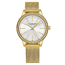 Relgio Eleganza 4044 35mm com mostrador prateado e pulseira em ouro amarelo da marca Stuhrling