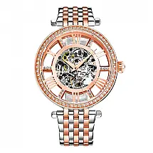Relógio Automático Stuhrling Delphi 38mm Rosa e Prata, Pulseira Aço Inoxidável Prateada com Fivela Rosa