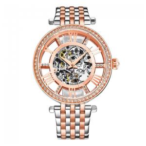 Relógio Automático Stuhrling Delphi 38mm Rosa e Prata, Pulseira Aço Inoxidável Prateada com Fivela Rosa