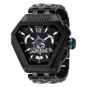 Relgio masculino MLB Miami Marlins Swiss Ronda Z60 calibre com mostrador em madreprola - 53 mm. Preto 42643