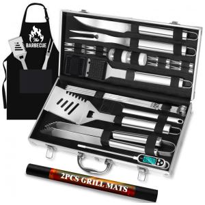 Kit Churrasco na Grelha 31 Peças de Aço Inoxidável e Termômetro com Estojo de zenamento, ROMANTICIST, Prateado