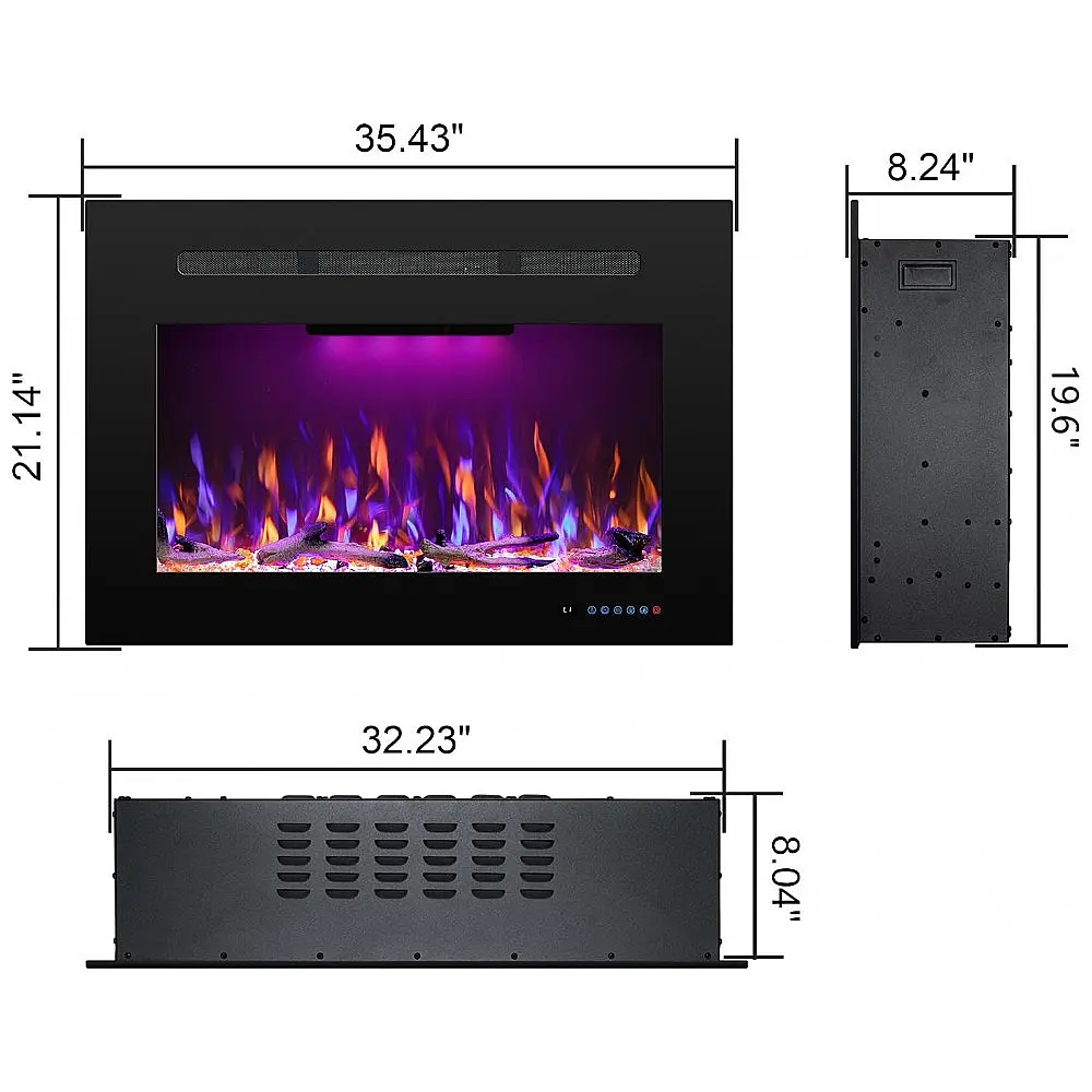 Lareira Elétrica de Embutir A53x90L cm com Temporizador, Controle Remoto, Som de Fogo, Toras e Cristais Incluso, 110V 1500W, RODALFLAME — foto 2