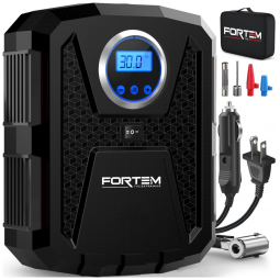 Compressor de Ar com Fio Portátil 150 PSI Recarregável com Tela LED e Desligamento Automático, 110V, FORTEM, Preto