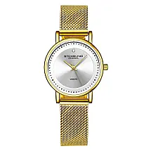 Relógio Feminino Lady Casatorra Elite 4005, Mostrador Prateado, Pulseira Dourada Aço Inoxidável, Fivela Stuhrling