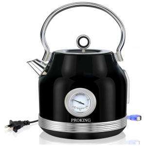 Retro Chaleira Elétrica 1.7L em Aço Inoxidável com Desligamento Automático e Termômetro Embutido, 110v, PROKING K15T Black, Preto