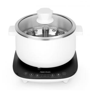 Panela Elétrica Aroma Housewares 2.5 Litros com Tecnologia Inteligente de Elevação de Cesto de Vapor em Aço Inoxidável - Branca
