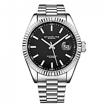 Relógio Stuhrling Lineage 42mm com Mostrador Preto e Pulseira de Aço Inoxidável Prateada