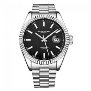 Relógio Stuhrling Lineage 42mm com Mostrador Preto e Pulseira de Aço Inoxidável Prateada