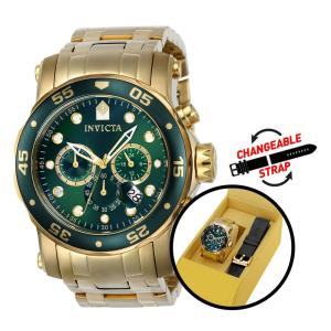 Relógio Masculino Pro Diver com Pulseira Intercambiável, Invicta 23653, Dourado e Verde