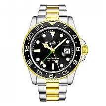 Relógio Stuhrling Meridian 42 mm Mostrador Preto, Pulseira Aço Inoxidável Dourado e Fivela Prateada