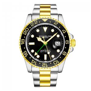 Relógio Stuhrling Meridian 42 mm Mostrador Preto, Pulseira Aço Inoxidável Dourado e Fivela Prateada