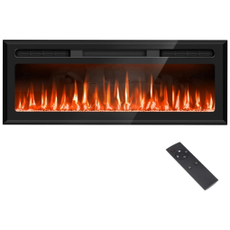 Lareira Elétrica de Embutir Ultrafina A44x127L cm com Temporizador, 12 Cores de Chamas e Controle Remoto, 110V 1500W, Sixfivsevn, Preta