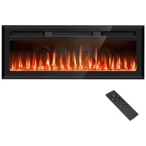 Lareira Elétrica de Embutir Ultrafina A44x127L cm com Temporizador, 12 Cores de Chamas e Controle Remoto, 110V 1500W, Sixfivsevn, Preta