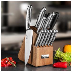 BF .F DESDE Conjunto de Facas em Aço Inoxidável com Afiador Embutido e Bloco de Bancada 14 Peças, BF BILL.F SINCE 1983, Prateado