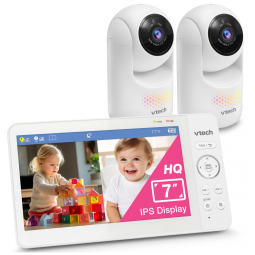 Babá Eletrônica de Vídeo Digital Twin 17 cm VTech Advanced HQ Max com Panorâmica, Inclinação, Zoom, Luz Noturna Multicolorida Adaptativa