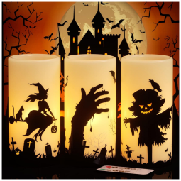 Velas Led sem Chamas de Cera Real a Bateria para Decoração de Halloween, 3 Un
