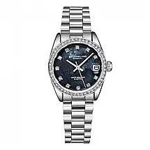 Relógio Stuhrling Lineage 3936 Feminino 31mm Mostrador Preto Pulseira Aço Inoxidável Prata Fivela Implantação
