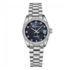 Relógio Stuhrling Lineage 3936 Feminino 31mm Mostrador Preto Pulseira Aço Inoxidável Prata Fivela Implantação