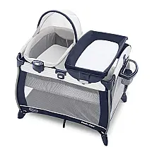 Berço Cercado Portátil com Trocador de Fraldas e Berço Removível, Graco, Branco e Azul