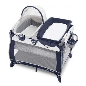Berço Cercado Portátil com Trocador de Fraldas e Berço Removível, Graco, Branco e Azul