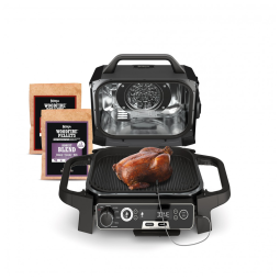 Grill e Defumador Portátil 7 em 1 com Termômetro Embutido, 110V Ninja OG751BRN Woodfire, Cinza