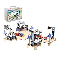 Kit trânsito inteligente ESP32 para montagem em madeira STEM com semáforos e estacionamento educativo para crianças a partir de 10 anos