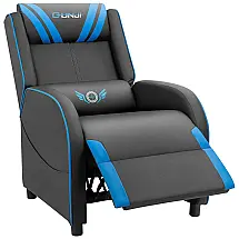 Cadeira Gamer JUMMICO, Reclinável, Com Massagem, Couro PU, 360 Graus, Preto, Azul
