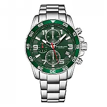 Relógio Cronógrafo Stuhrling Concorso 40mm, Mostrador Verde, Pulseira Aço Inoxidável Prata