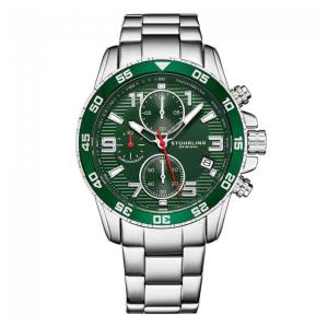 Relógio Cronógrafo Stuhrling Concorso 40mm, Mostrador Verde, Pulseira Aço Inoxidável Prata