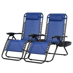 Conjunto de 2 Cadeiras Reclináveis de Pátio Nazhura em Aço com Design de Malha de Zero Gravity em Azul