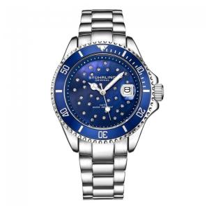 Relógio Stuhrling StarSea 39mm Azul com Pulseira de Aço Inoxidável Prata - Elegância e Durabilidade