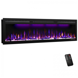 Lareira Elétrica de Embutir A45x152L com Controle Remoto e Digital, Luz LED, Chama Ajustável 1500W, 110v, MYSTFLAME, Preto