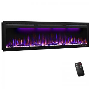 Lareira Elétrica de Embutir A45x152L com Controle Remoto e Digital, Luz LED, Chama Ajustável 1500W, 110v, MYSTFLAME, Preto