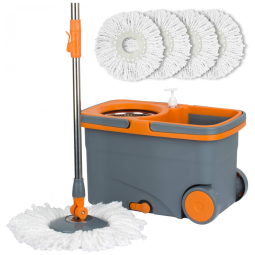 Mop Giratório de Microfibra com Balde de Centrifugação e 4 Refis Extras Casabella