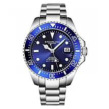 Relógio Automático Japonês Stuhrling Depthmaster 42mm Azul, Resistência à Água e Design Sofisticado