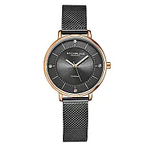 Relgio Almasi Classic 3948, 34mm, mostrador cinza metlico e pulseira de ao inoxidvel preta com fivela dobrvel - Stuhrling.