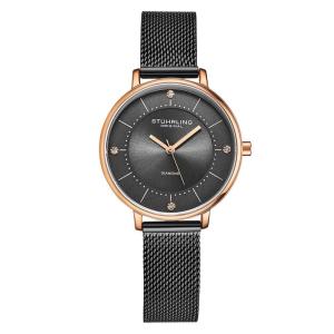 Relgio Almasi Classic 3948, 34mm, mostrador cinza metlico e pulseira de ao inoxidvel preta com fivela dobrvel - Stuhrling.