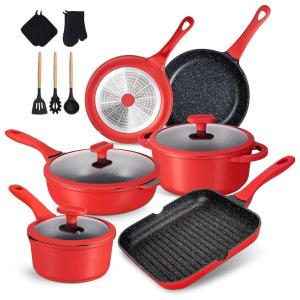 Conjunto de Panelas e Frigideiras Antiaderentes com Superfície de Diamante, 8 Peças, IMARKU Tawoni, Azul