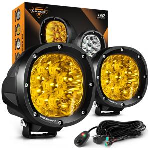 Farol de Milha LED com 9000 Lúmens e Luz Amarela 9 a 32V, 90W, 2Un, Auxbeam, Preto