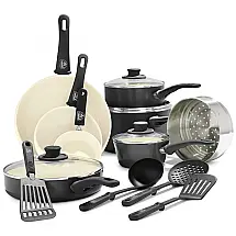 Conjunto de Panelas Antiaderentes Revestidas de Cerâmica, 16 Peças, GREENLIFE CC001021 002, Preto